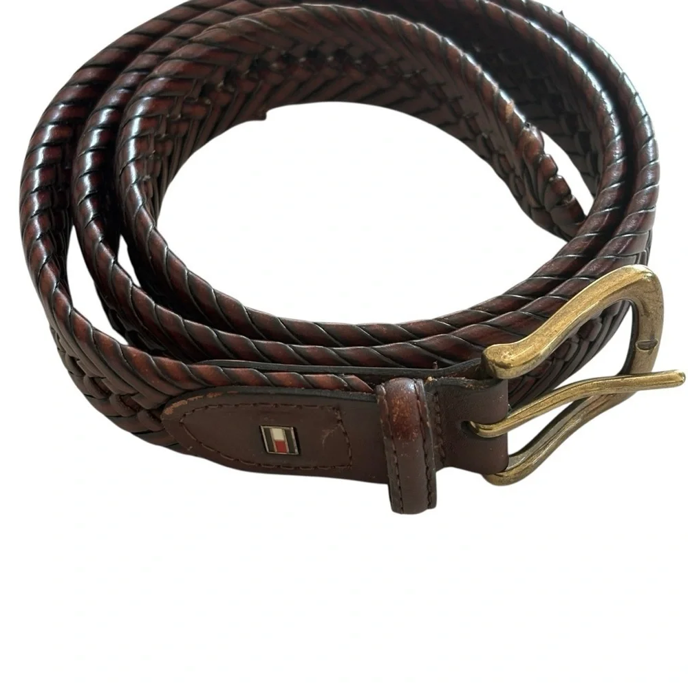Tommy Hilfiger Mens Brown Woven Braided Leather Belt Size 40